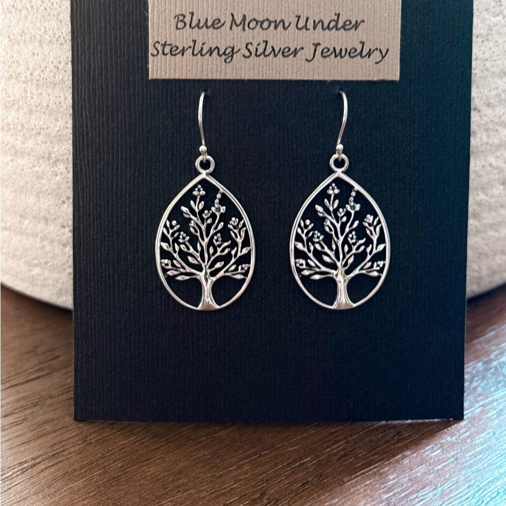 .925 Sterling Silver Tree of Life Dangle Earrings! NEW!